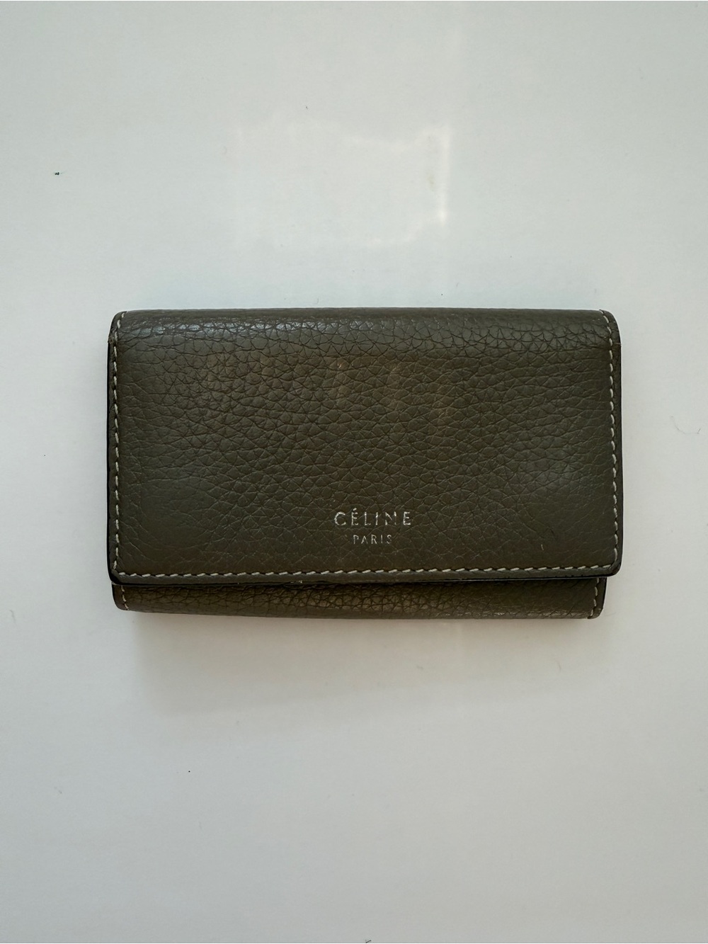 Celine Leather Key Case in Gray with Yellow interior